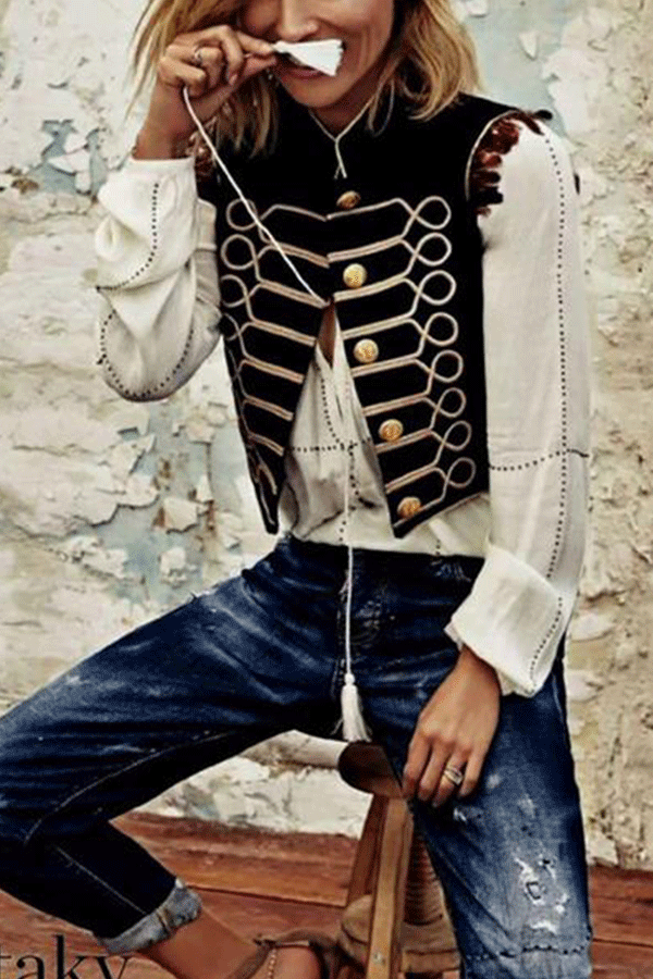 Women Vintage Tachibana Sleeveless Tassel Blazer