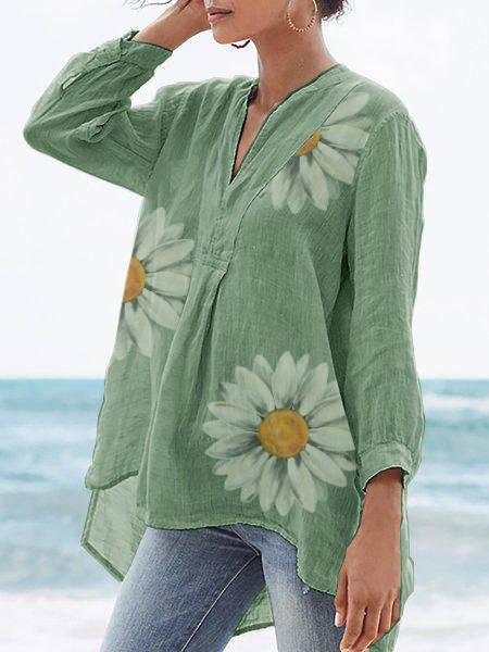 Plus size Floral Long Sleeve Shirts & Tops
