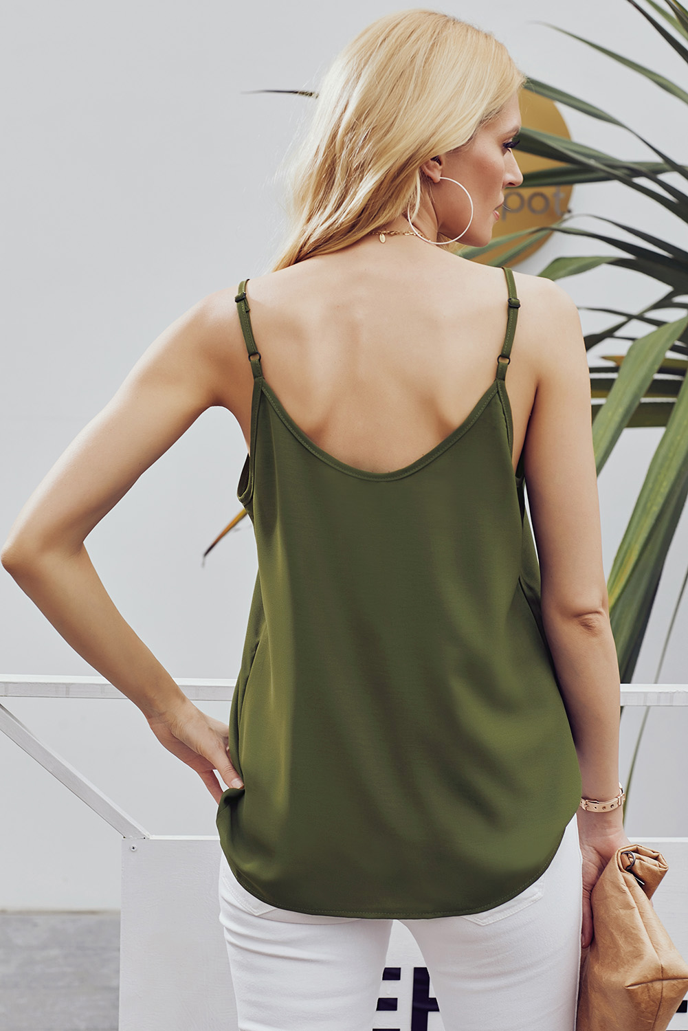 Green Spaghetti Strap Buttoned Tank Top