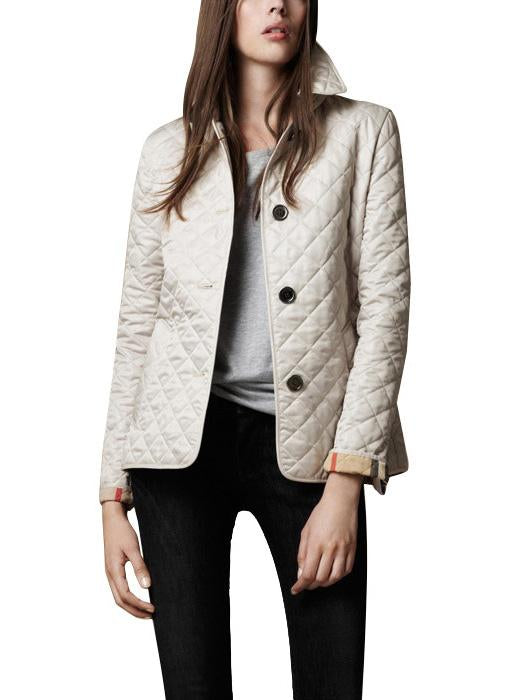 Single Breasted Lapel Quilted Plaid Cotton-padded Jacket