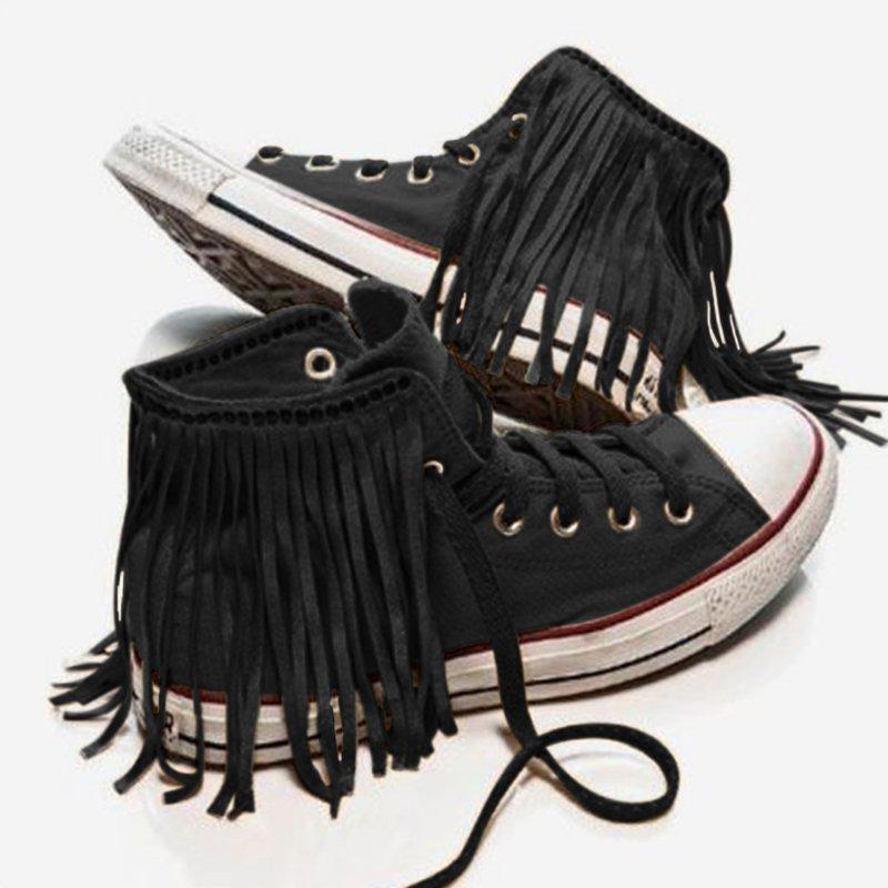 White Cloth Winter Tassel Flats