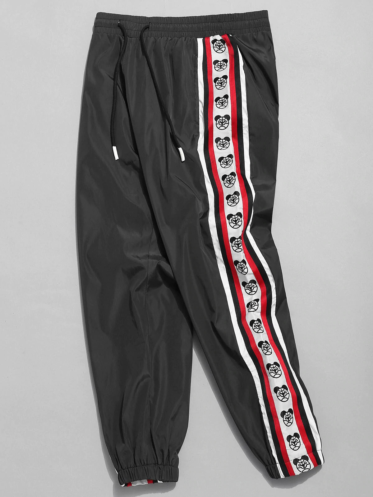 Side Bear Logo Striped Jogger Pants - Black