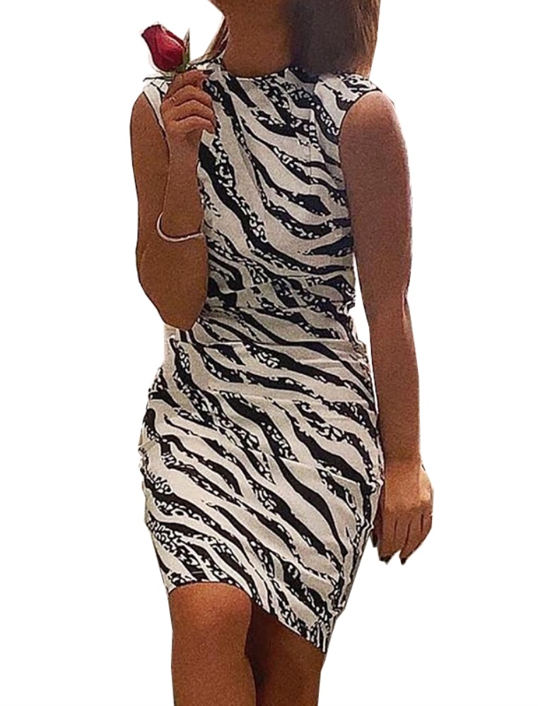 Zebra Print Sleeveless Midi Dress