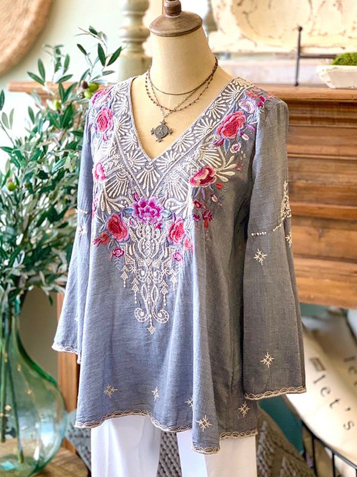 Floral Shift Long Sleeve Shirts & Tops