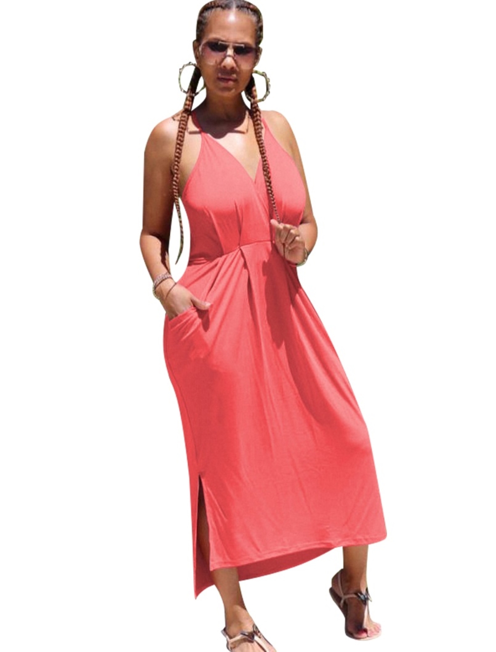 Summer Plain Halter Slit Long Dress