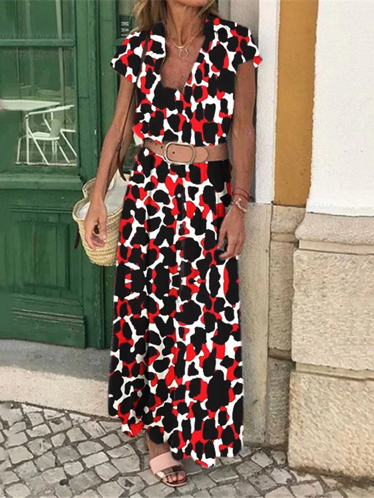 Printed Holiday Maxi Dress