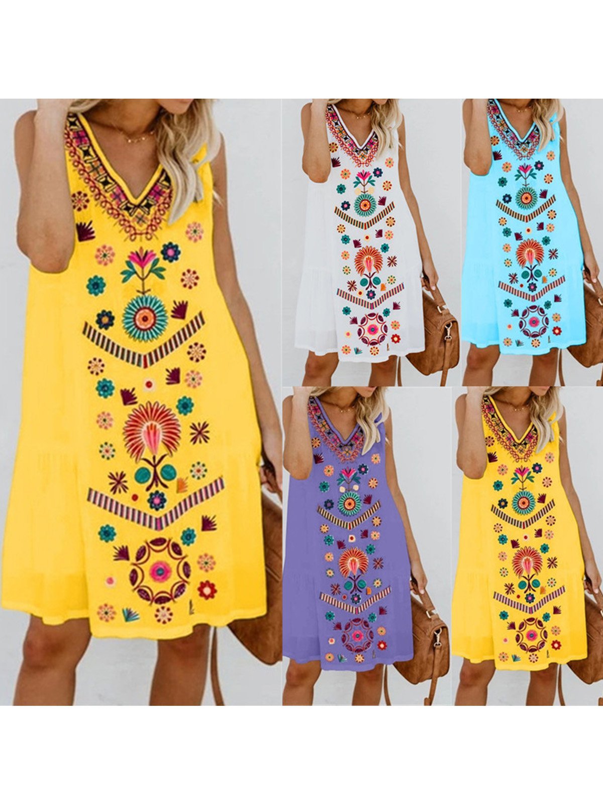 Women Casual Printed Tops Tunic Dress