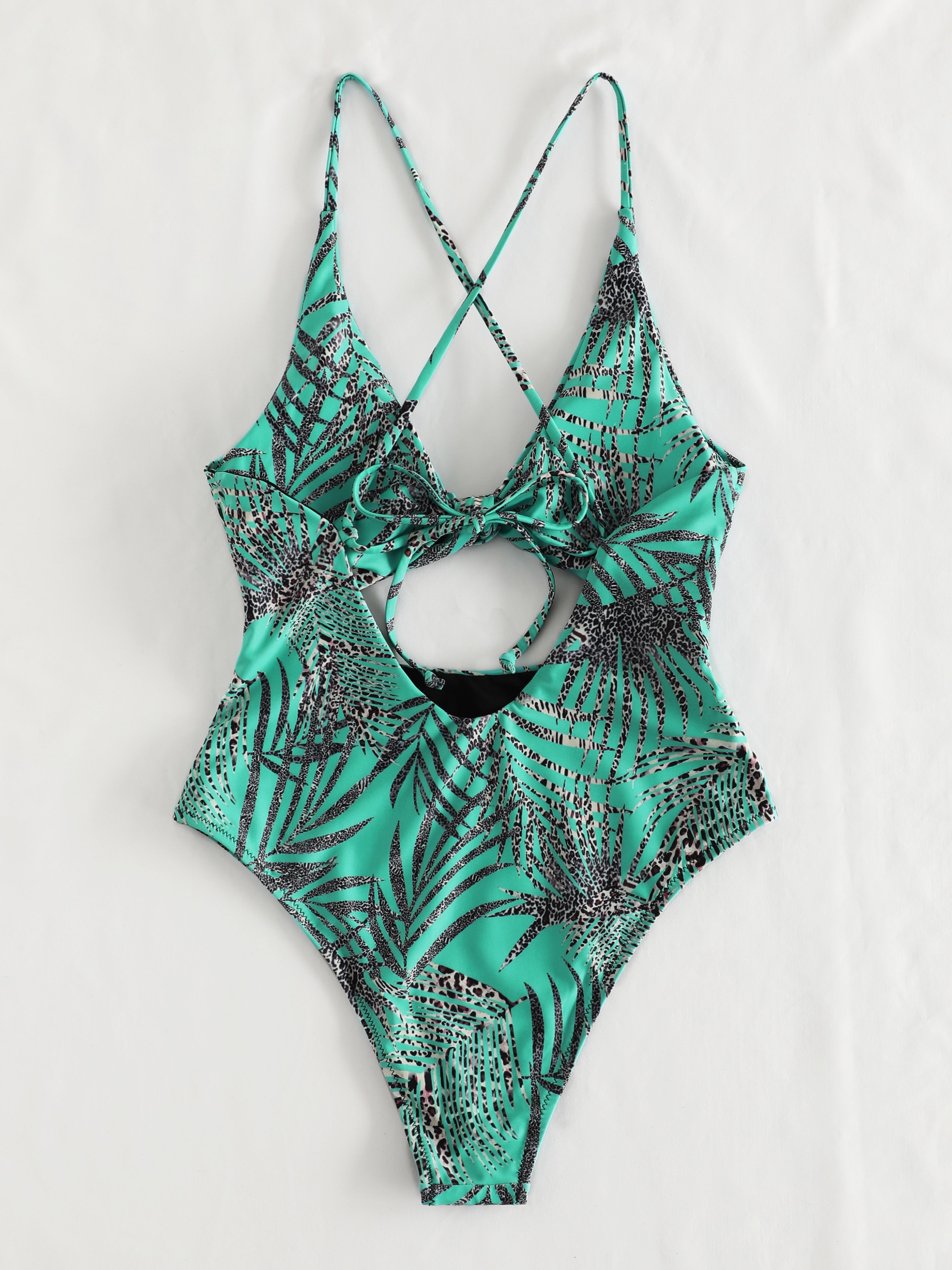 Leaf Print Cutout One-Piece Swimwear