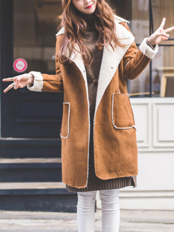 Women Long  Sleeve Casual Faux Leather Beaded Coats