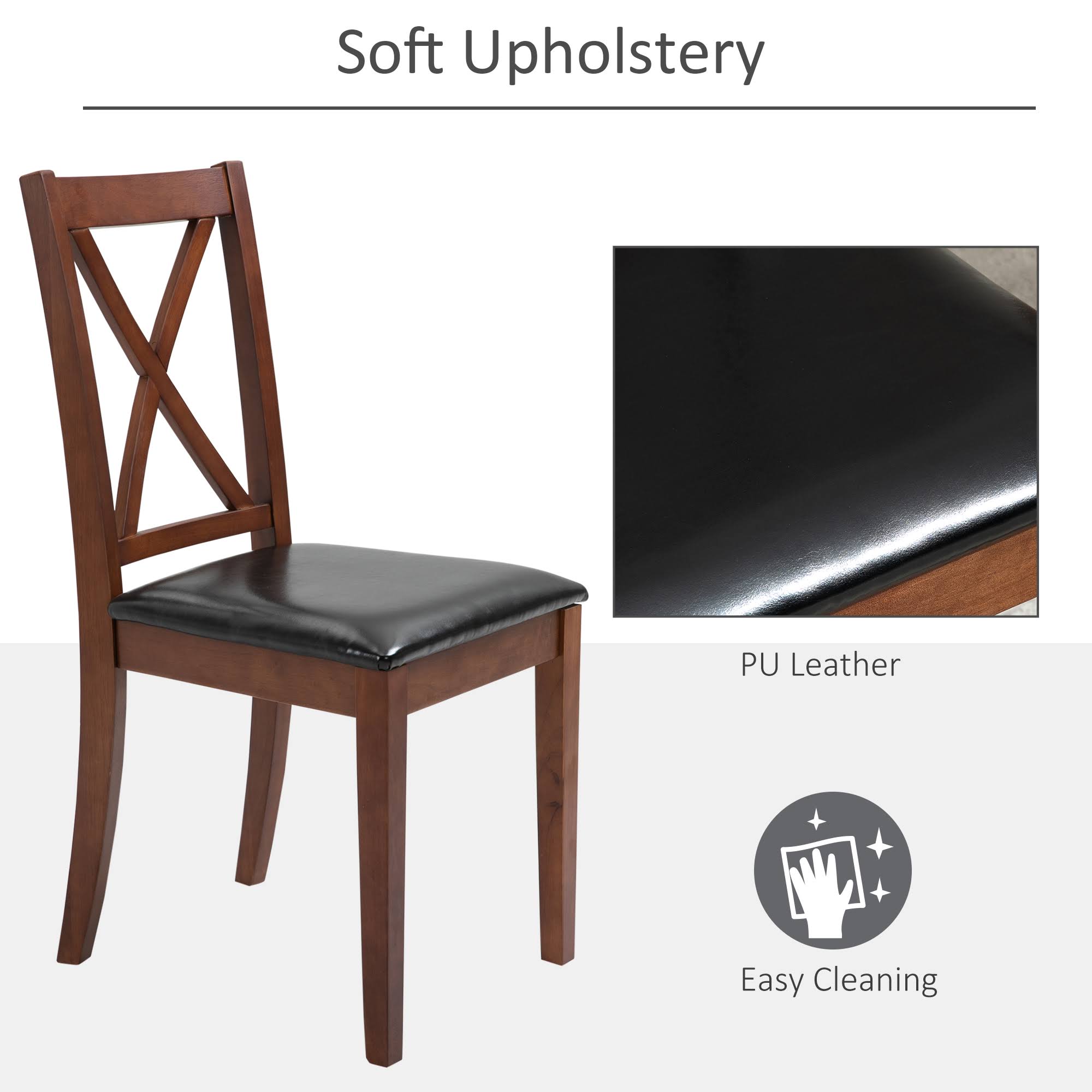 HOMCOM High Back Dining Chairs Set of 2 PU Upholstered Cross Back Design Armless Side Chairs with Solid Wood Legs Black