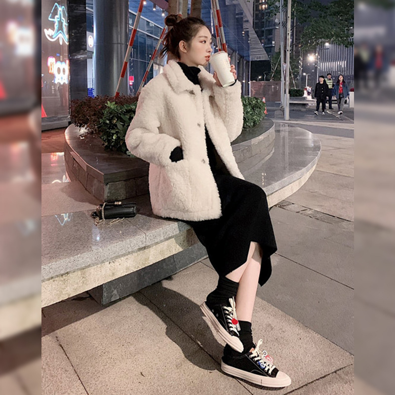 Copy 减龄洋气轻熟风韩版冬装外套羊羔毛加绒加厚洋气打底衫两件套