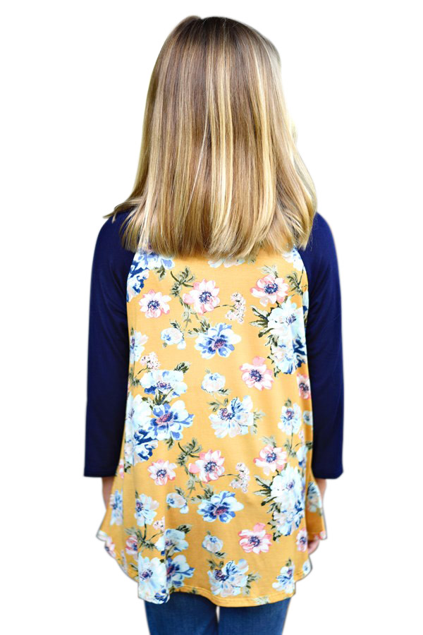 Yellow Kids Floral Baseball Top