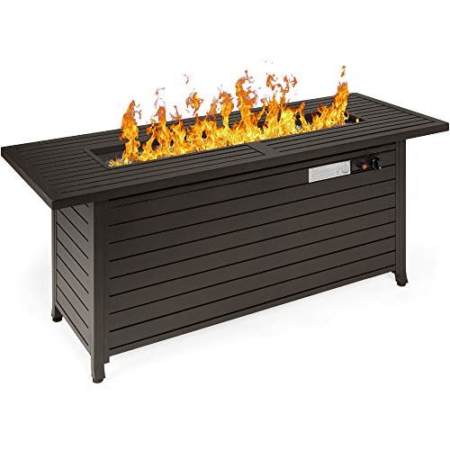Best Choice Products 57in Propane Gas Fire Pit Table, 50,000 BTU Outdoor Rectangular Firepit for Outside, Patio w/Extruded Aluminum Table Top, Burner Lid, Storage, Cover, Glass Beads �C Dark Brown
