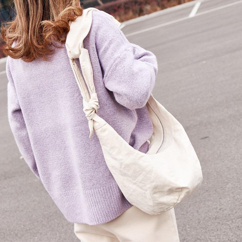 Canvas Shoulder Bag With Knotted Dumpling Bag Messenger Bag