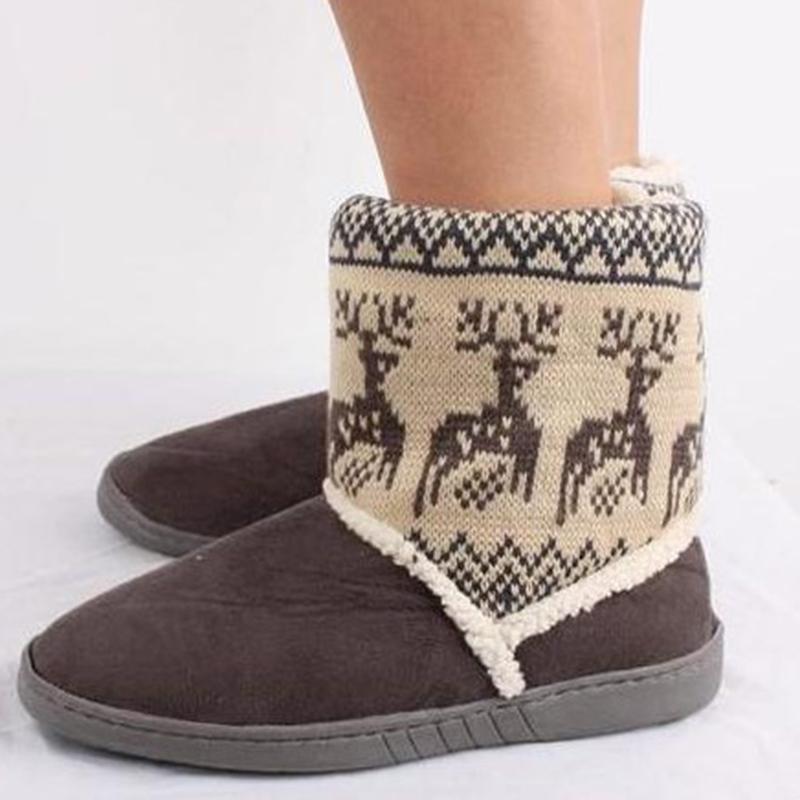 Christmas Panel Faux Suede Fleece Lined Snow Boots