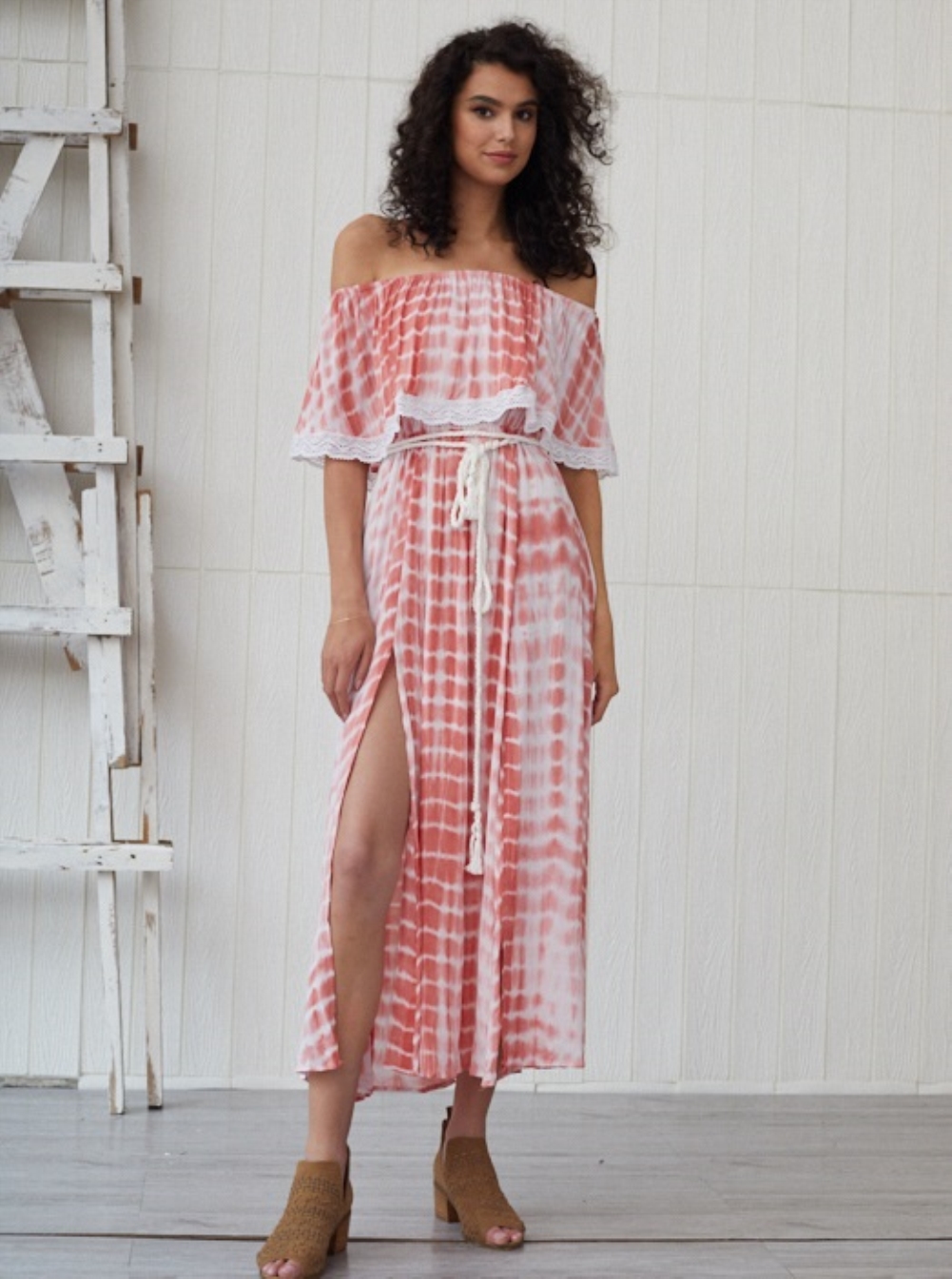 Summer Turndown Shoulder Slit Long Dress