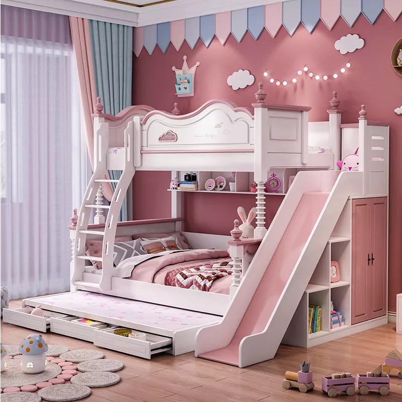 CHILDREN BED MODERN PINK PRINCESS BED KIDS BUNK BEDS DOUBLE GIRLS BEDROOM FURNITURE WOODEN AMERICAN STYLE HIGH QUALITY
