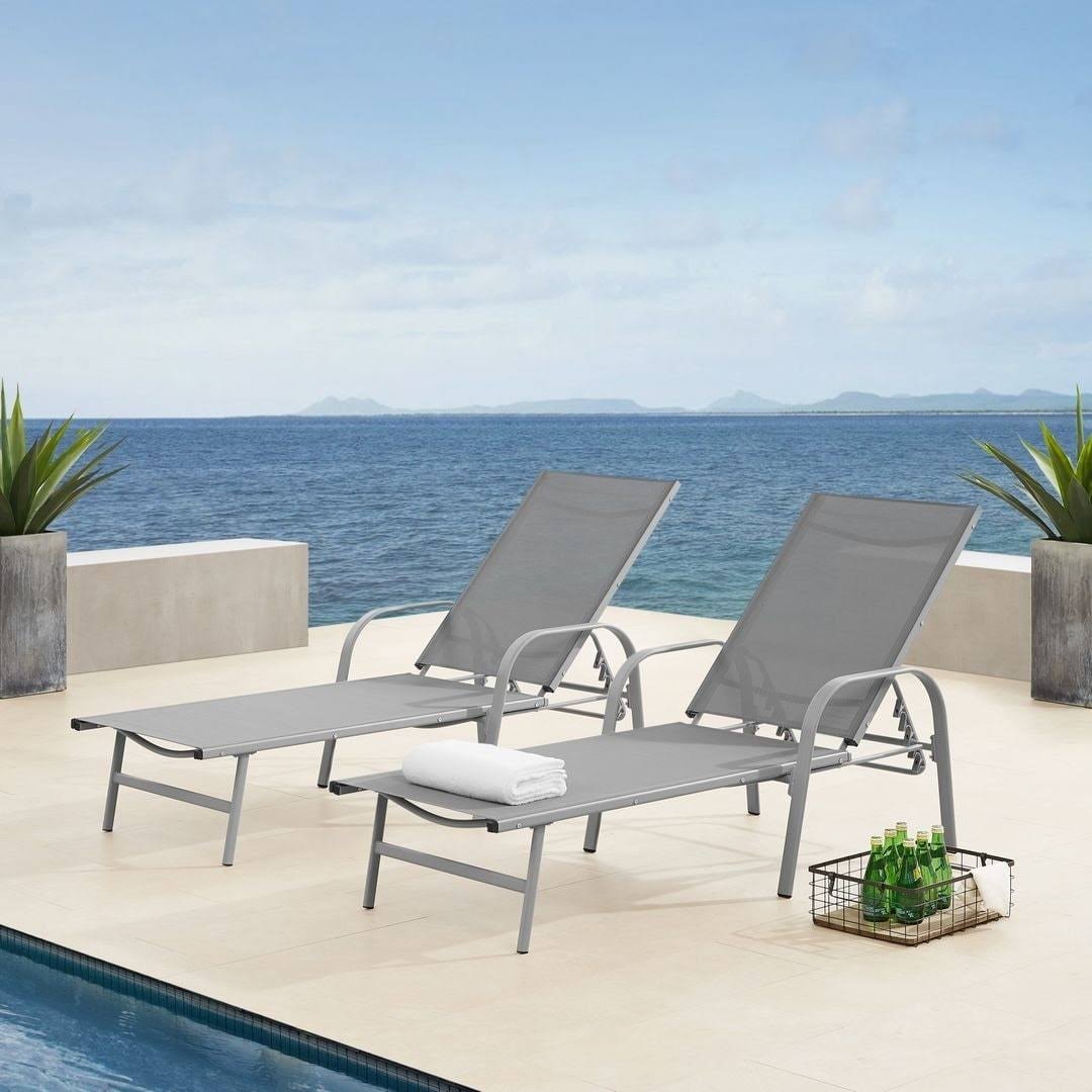 Corvus Antonio Sling Fabric Adjustable Outdoor Chaise Lounge - Grey - 1 Lounge