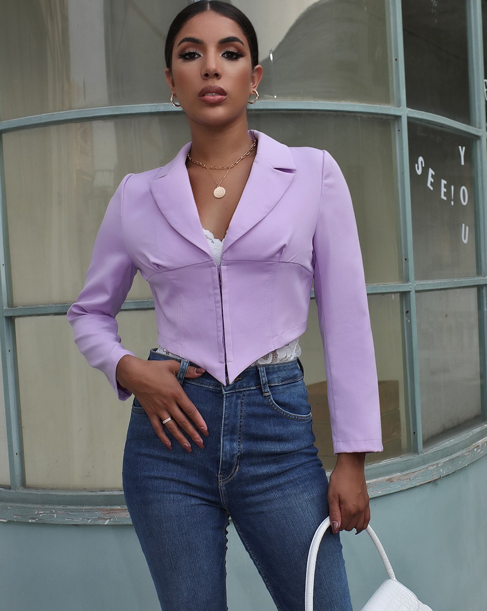 Autumn Elegant Purple Irregular Zipper Crop Top