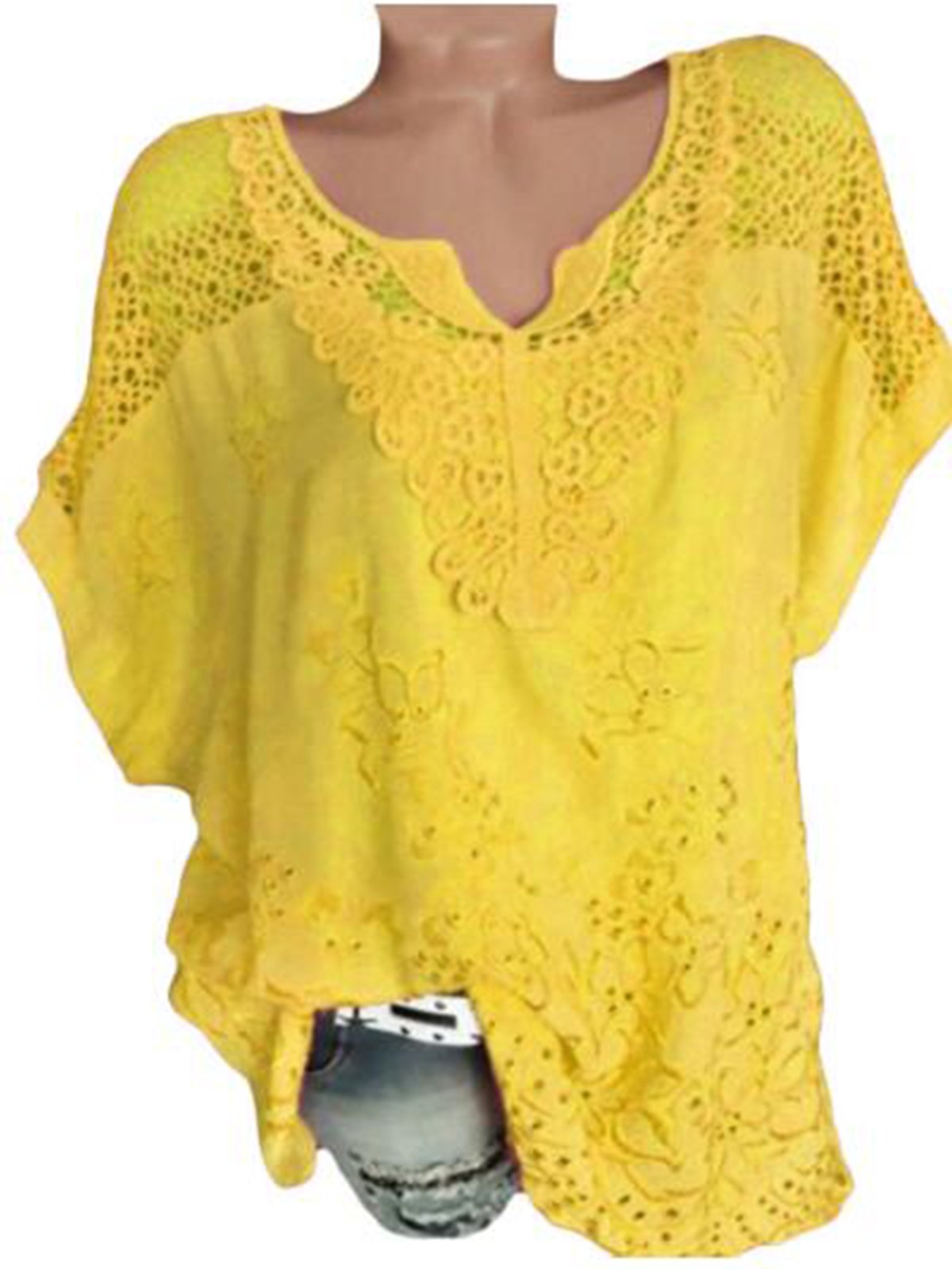 Solid Cotton-Blend V Neck Shirts & Tops