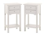 Set of 2 Wood White End Tables Nightstands with Two Drawers