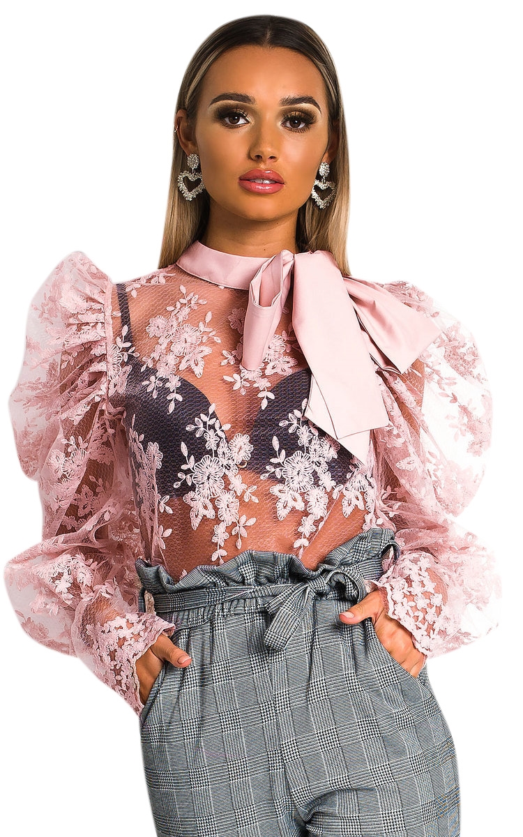 Romantic Floral Mesh Shirt with Pop Sleeves