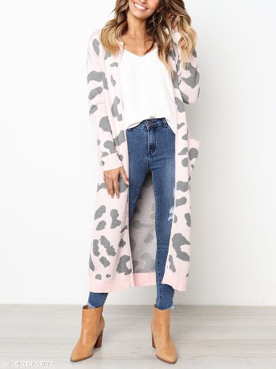 Patch Pocket  Animal Printed Sweaters