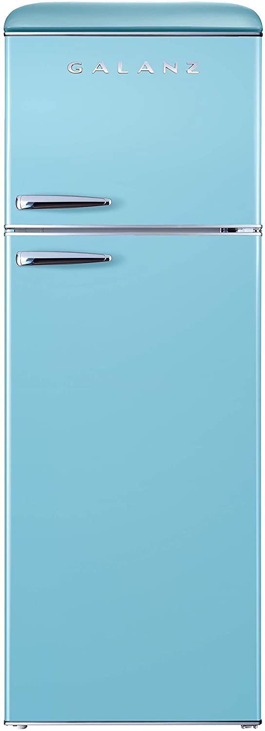 Galanz GLR12TBEEFR Refrigerator, Dual Door Fridge, Adjustable Electrical Thermostat Control with Top Mount Freezer Compartment, Retro Blue, 12.0 Cu Ft
