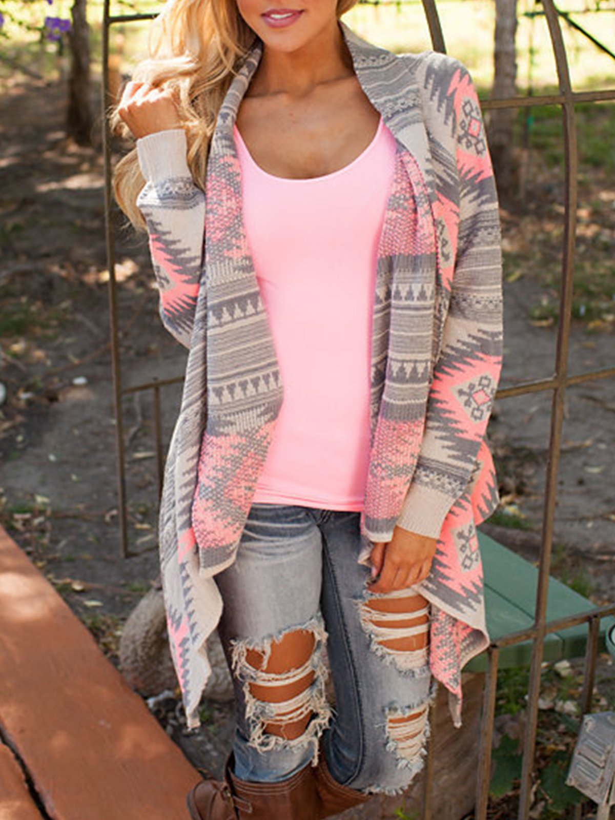 Jacquard Casual Long Sleeve Cardigan