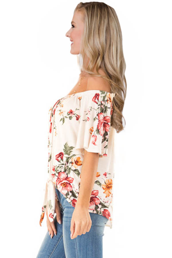 White Floral Off The Shoulder Top