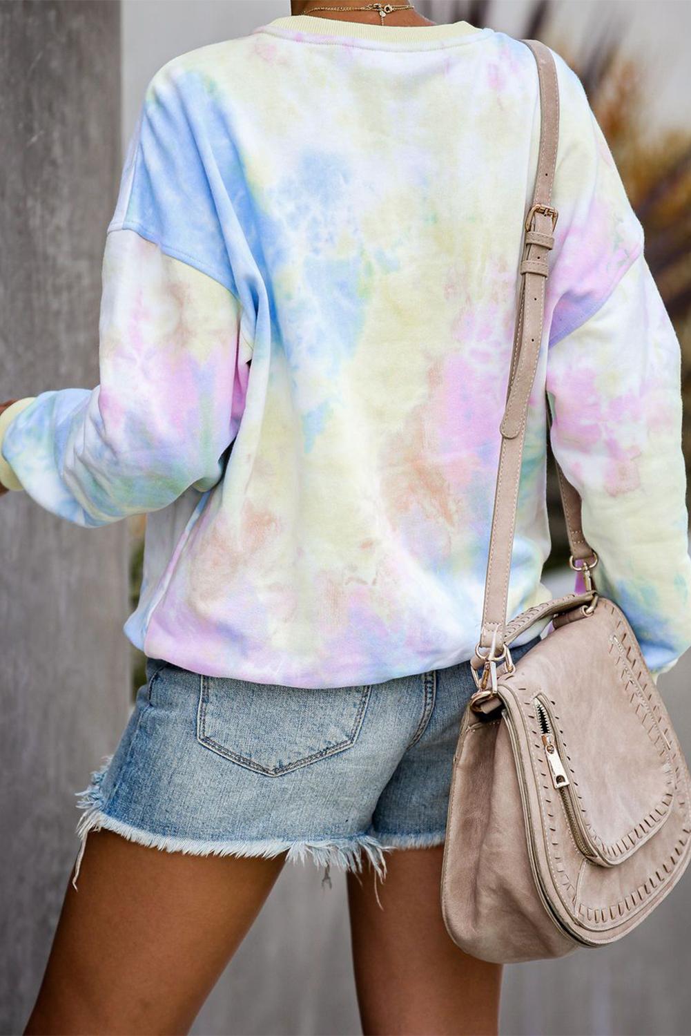 Yellow Flashback Tie Dye Cotton Blend Pullover Sweatshirt