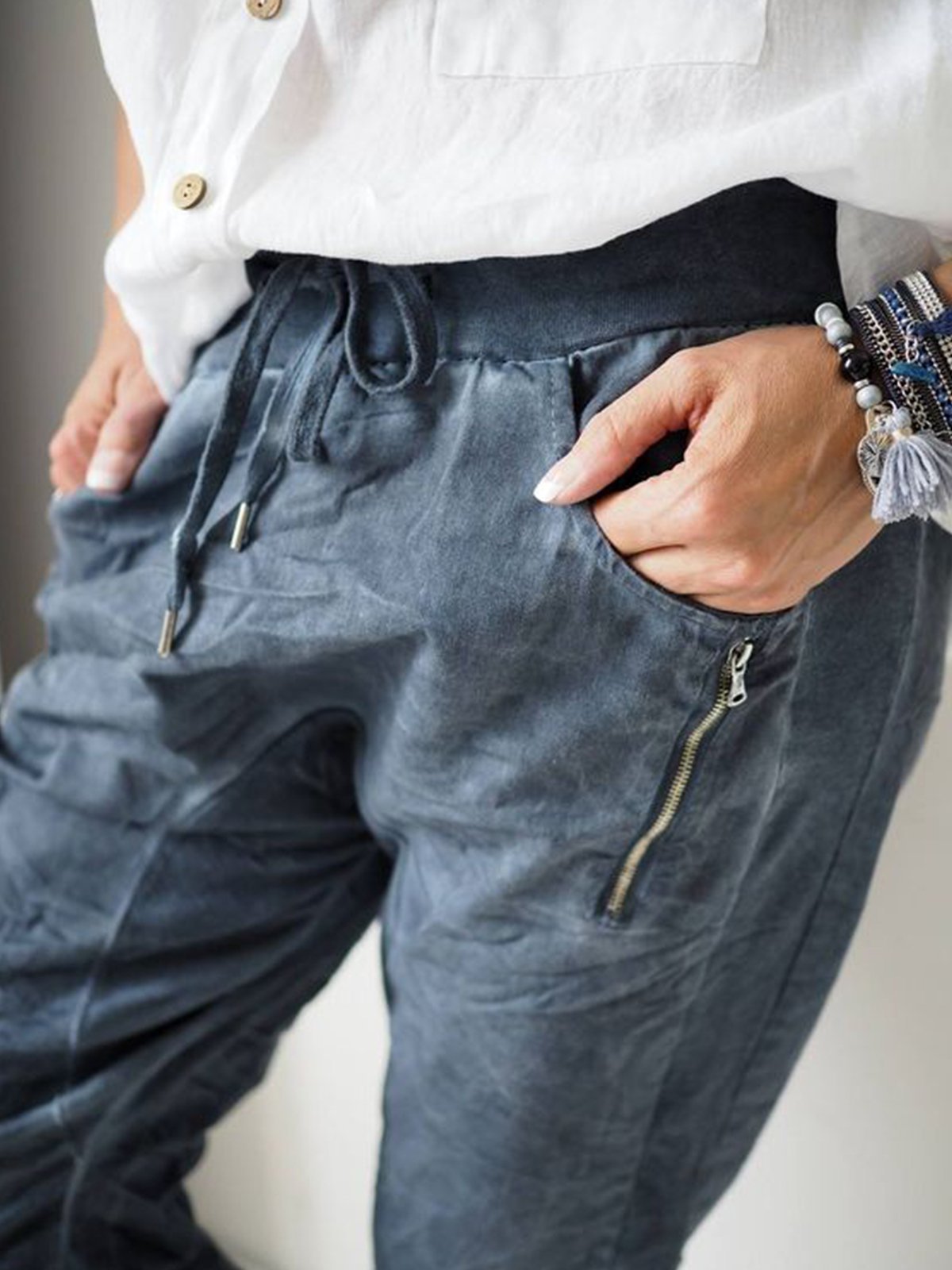 Casual Plus Size Solid Pants With Pockets