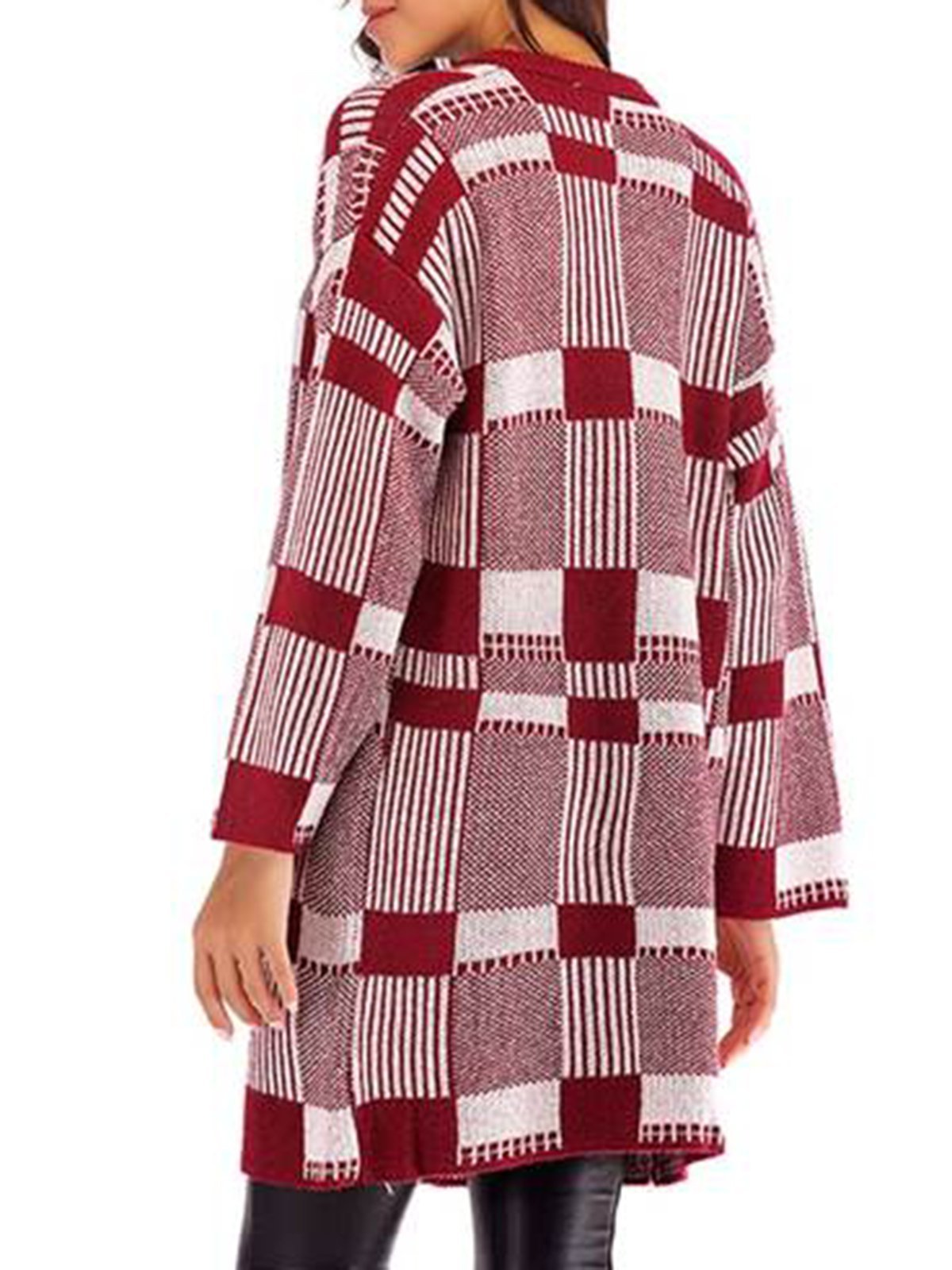 Knitted Casual Paneled Geometric 2018 Women's Warmest Cardigans