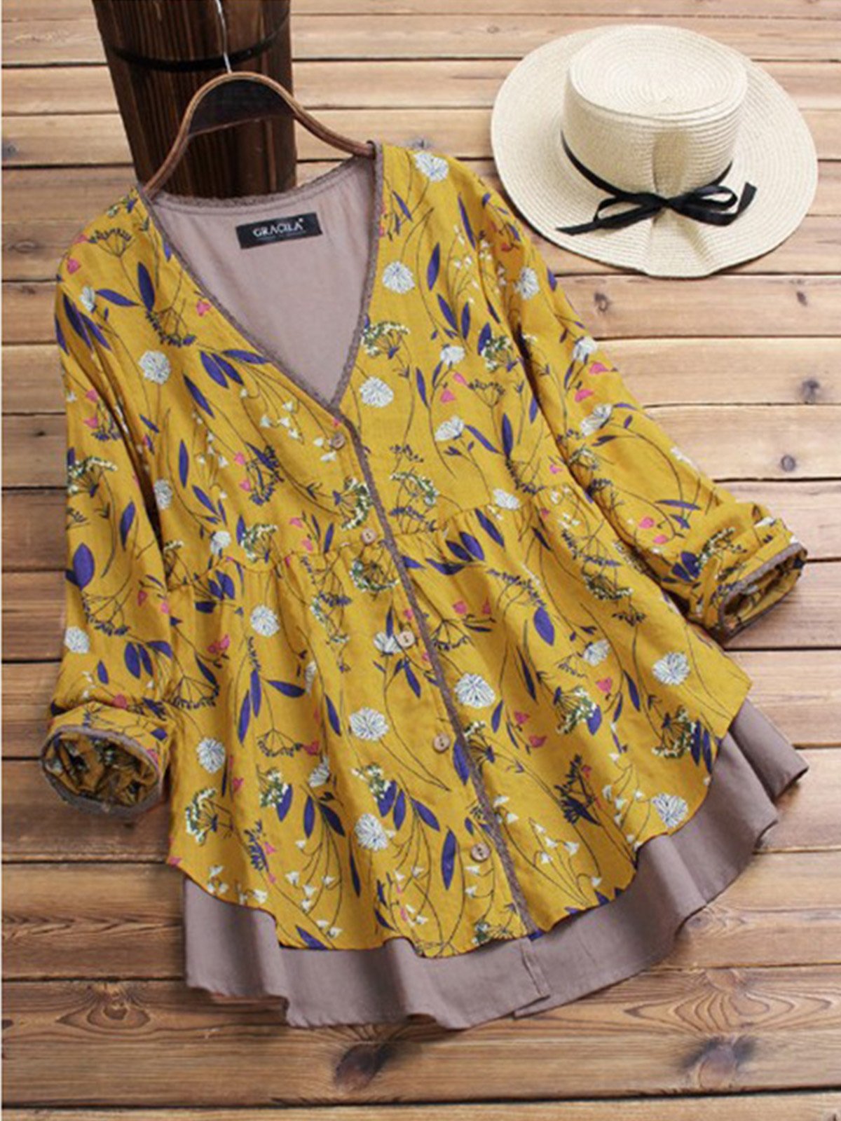 Women Casual Printed Tops Tunic Blouse Shirt