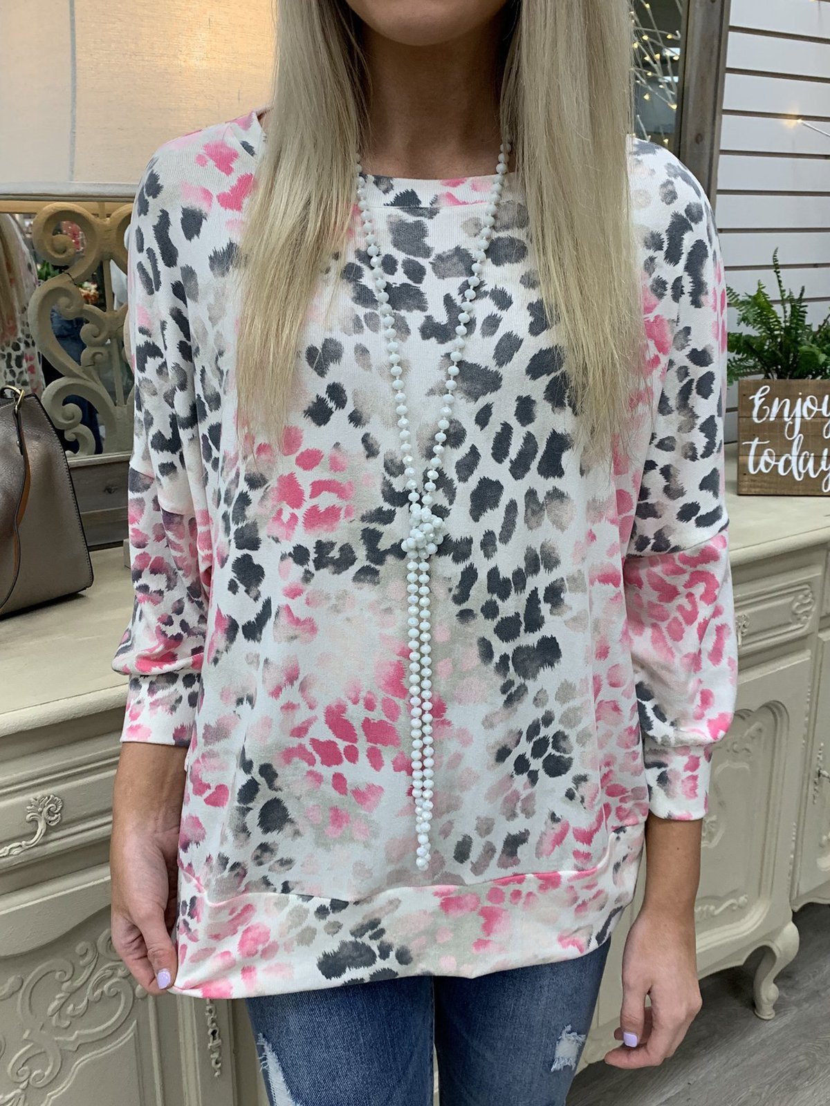 Vintage Shift Long Sleeve Printed Shirts & Tops