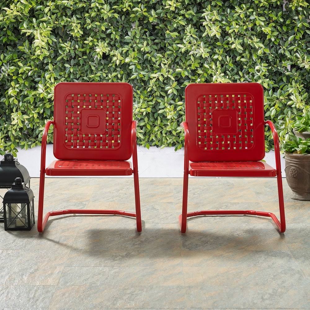 Crosley Bates Metal Patio Chair in Red (Set of 2) - CO1025-RE