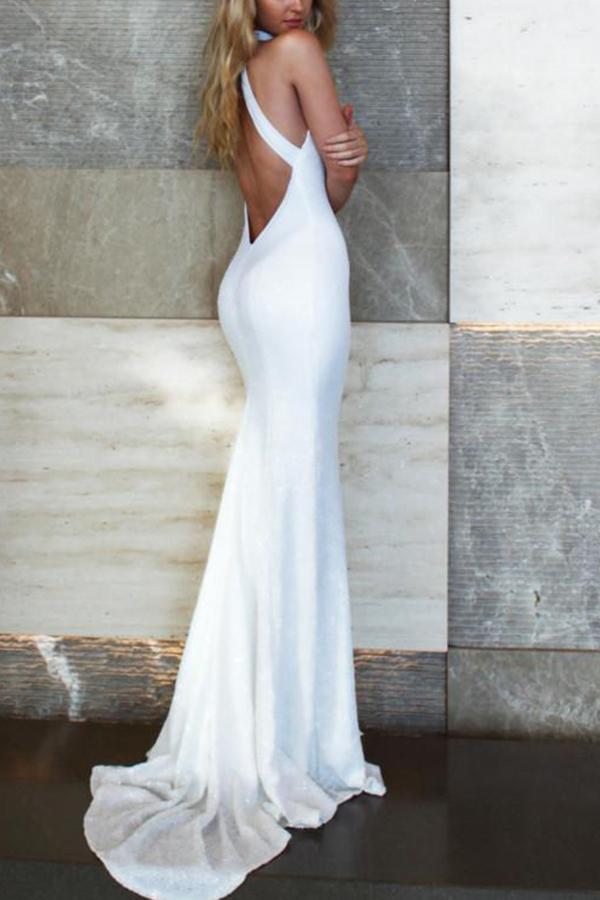 Fashion Bare Back   Sleeveless Evening Dress