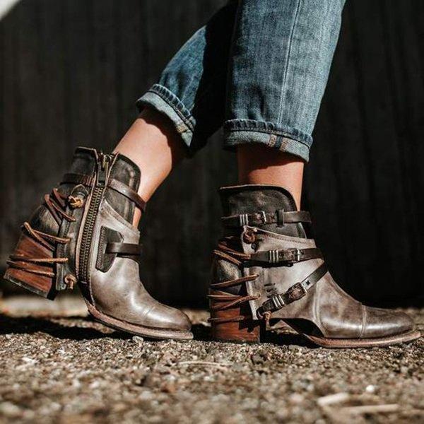 Women Vintage Booties Casual Comfort Plus Size Shoes