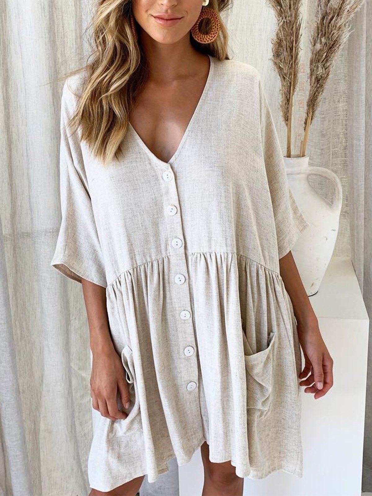 Half Sleeve Cotton Casual Casual Dresses