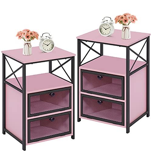 VECELO Modern Night Stand, End Side Table with Storage Space and Door/Set of 2