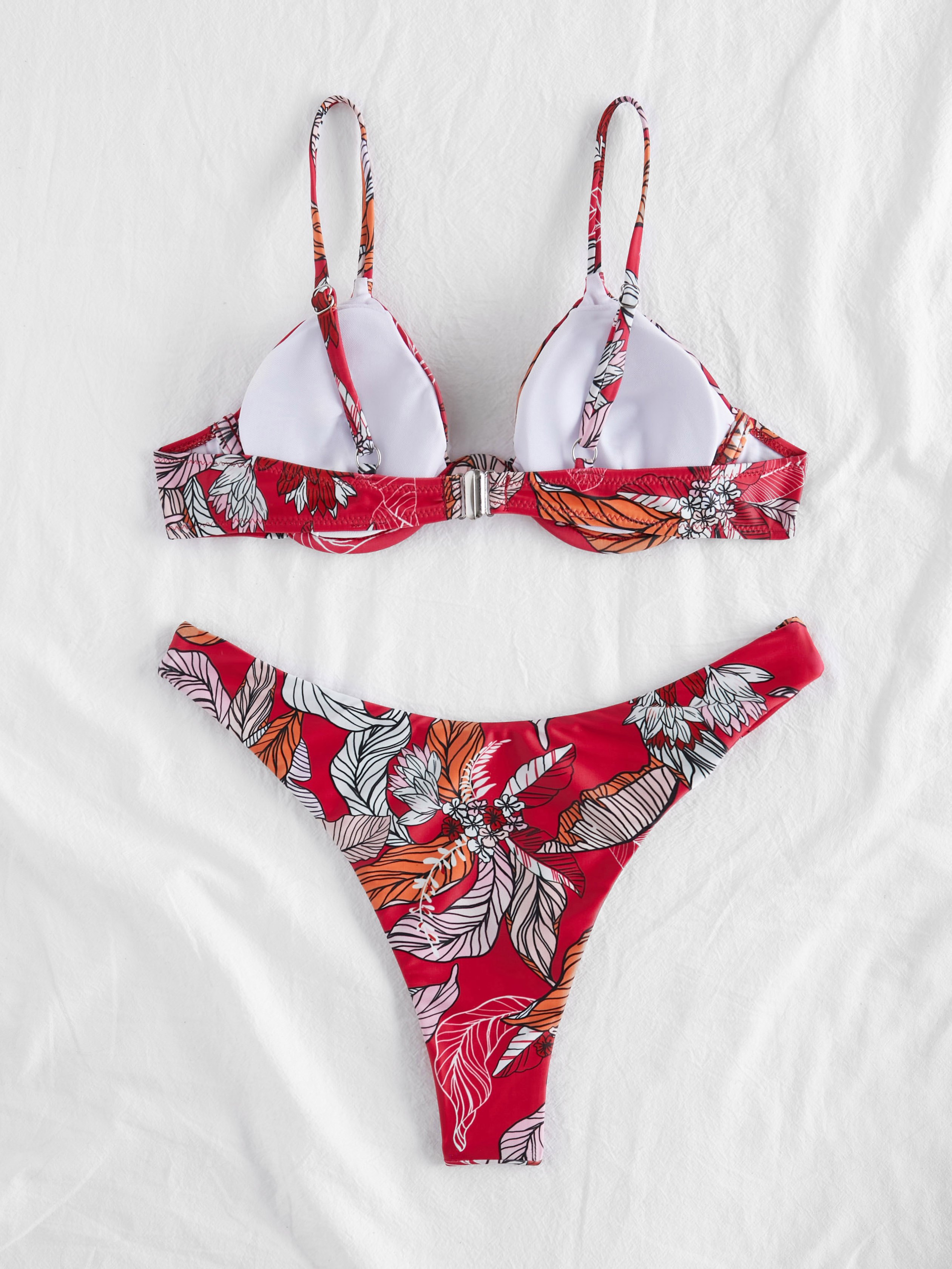 Retro Leaf Print High Cut Push Up Underwire Bikini