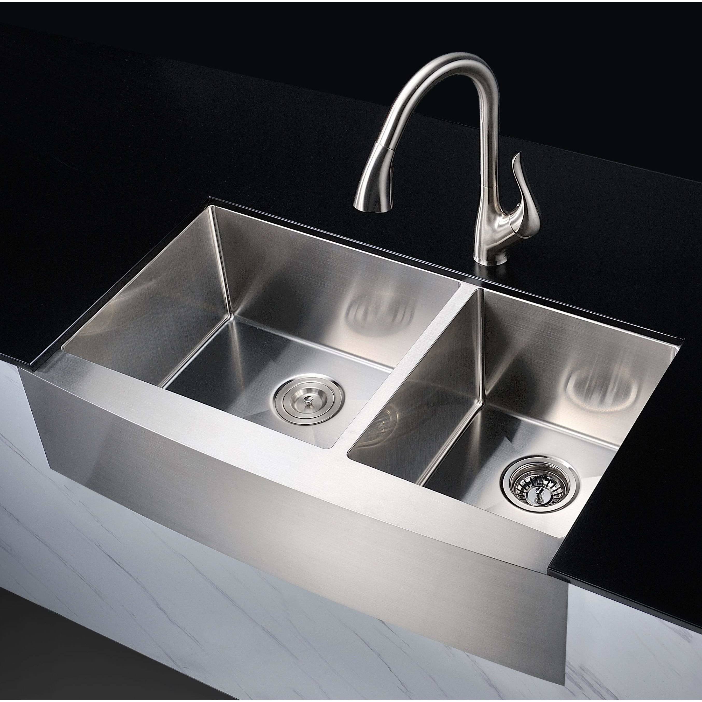 Anzzi Elysian 36x22 60/40 Double Bowl Stainless Steel Farmhouse Kitchen Sink