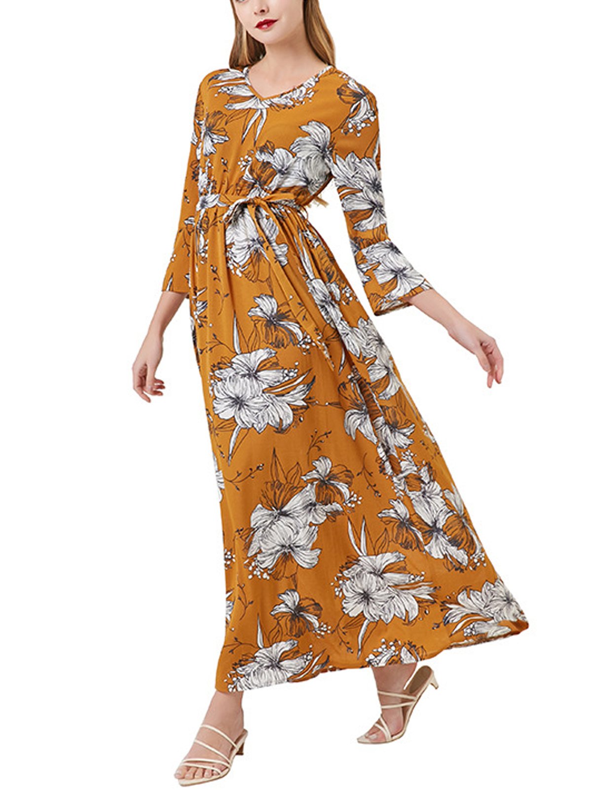 Yellow Cotton-Blend Dresses