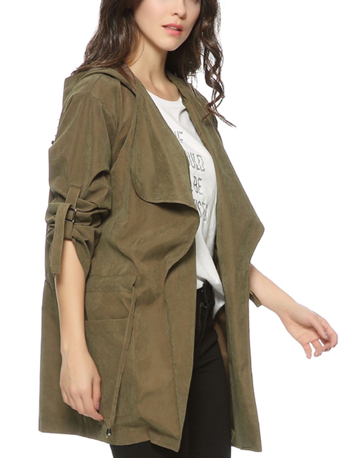 Blue Casual Pockets Solid Outerwear