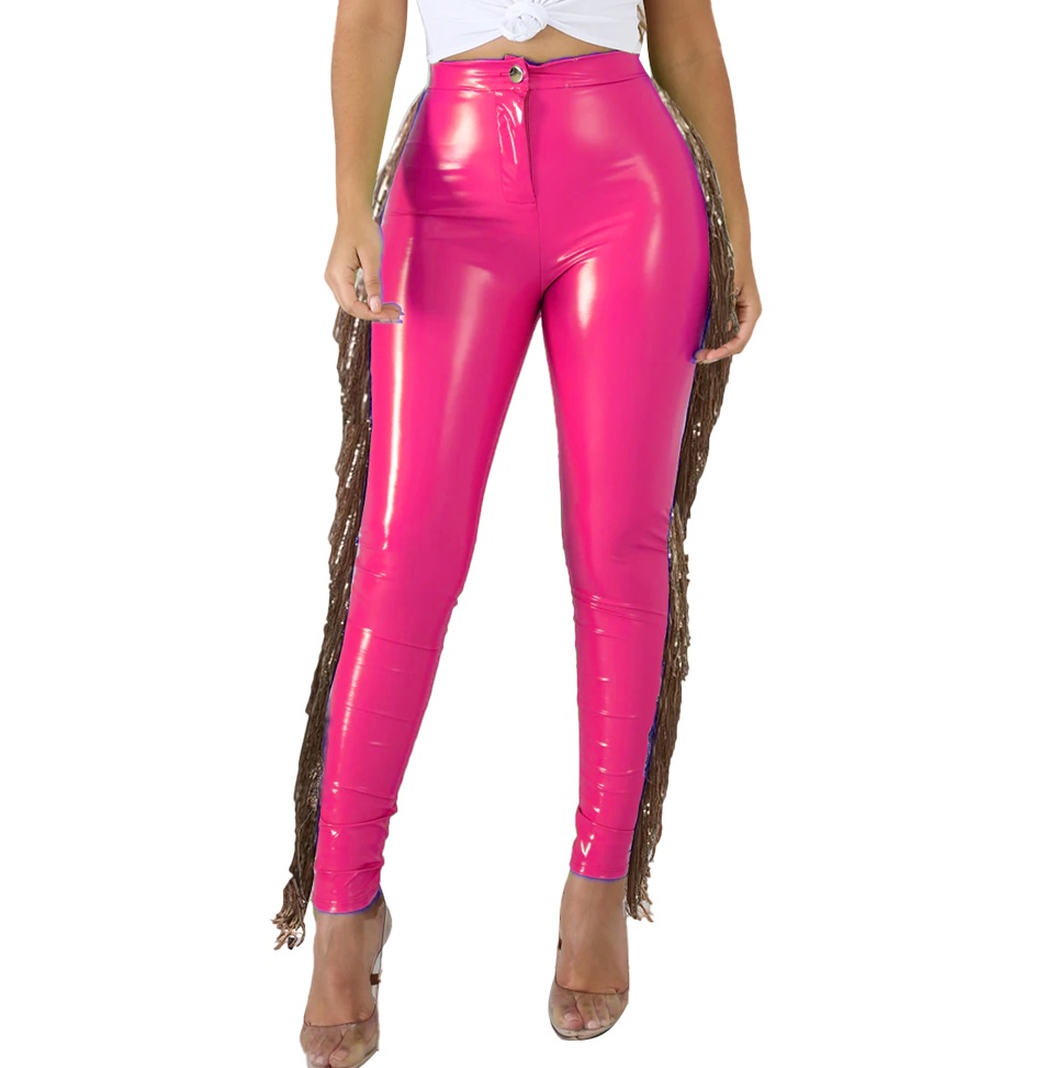 Autumn Party Fit Tassels High Waist Leather Pants