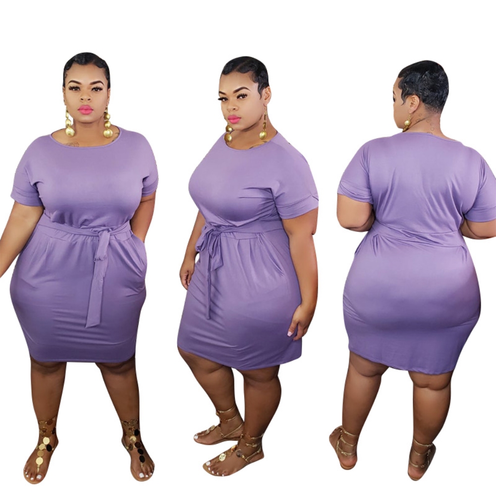 Plus Size Summer Plain Bodycon Dress
