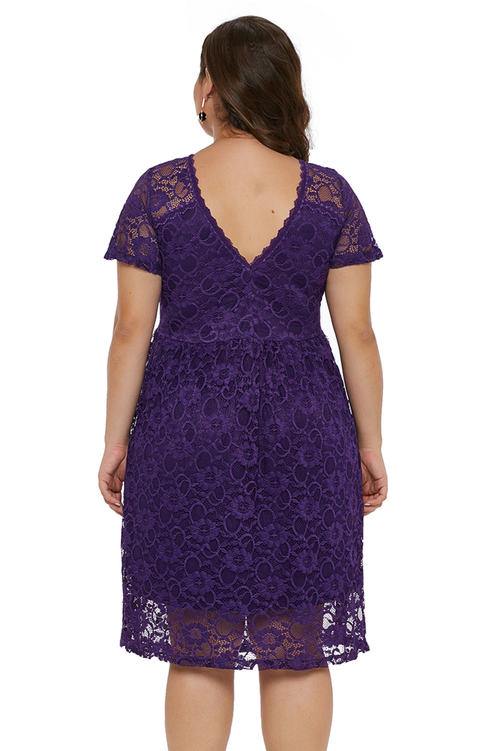 Purple Plus Size Lace Trapeze Babydoll Mini Dress
