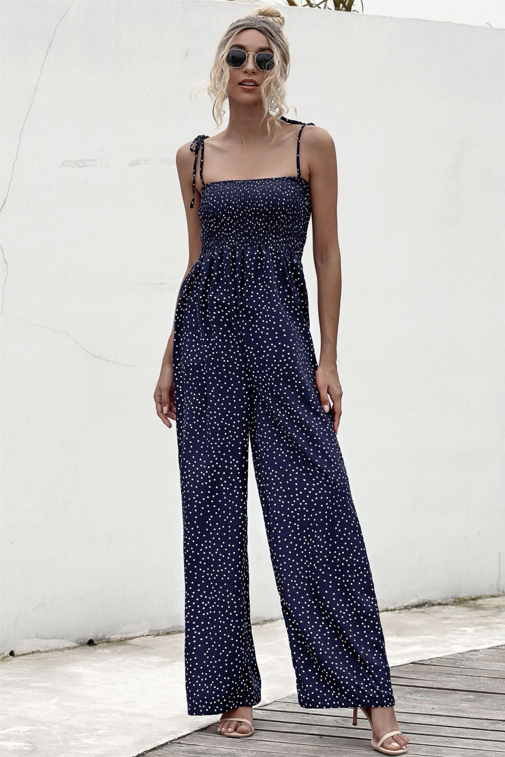 Summer Dot High Waist Strap Wide Legges Jumpsuit