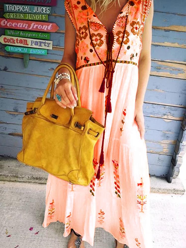 Embroidery Casual Cotton-Blend Patchwork Dresses