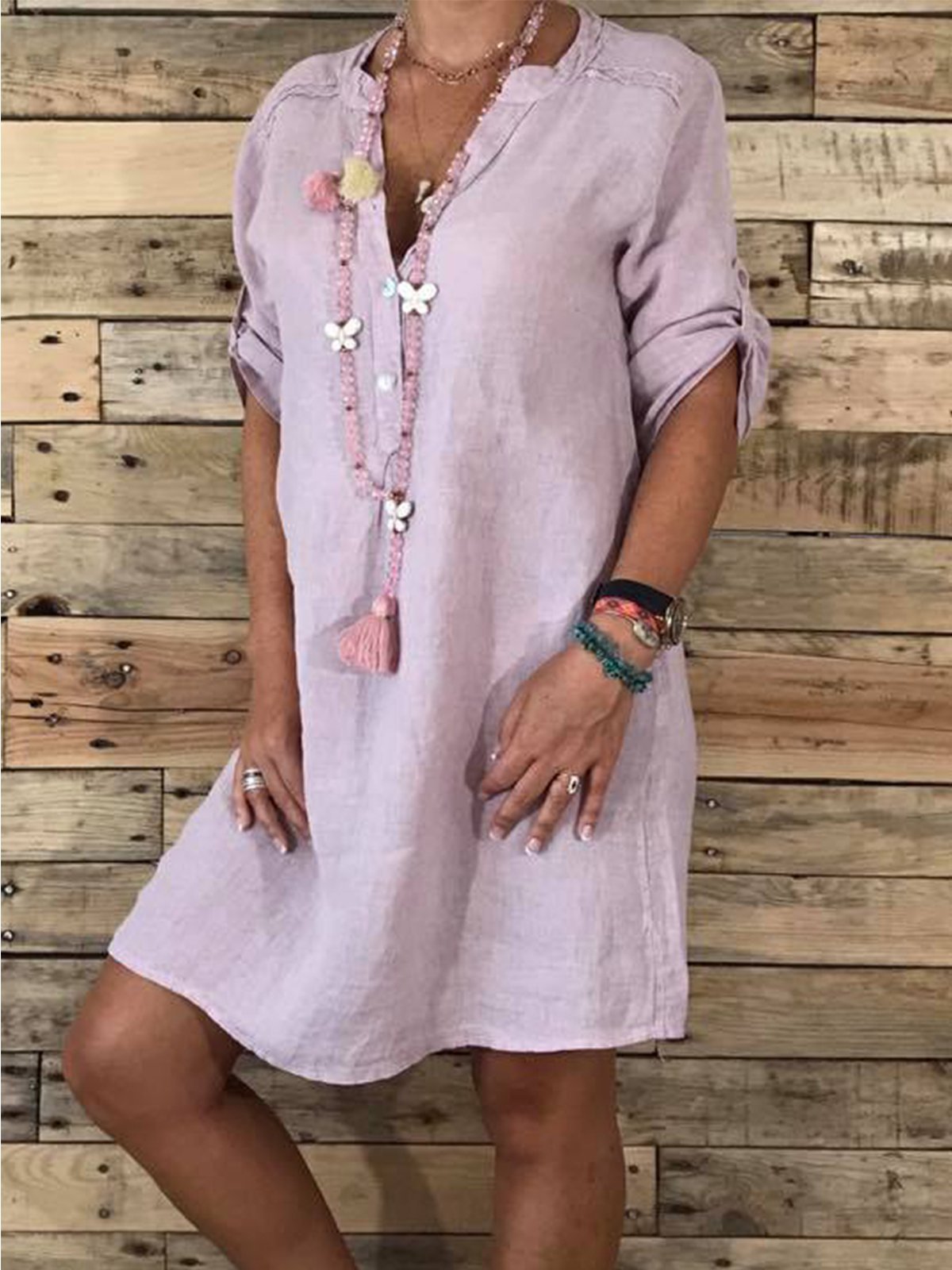 Plus Size V Neck Women Plain Dresses